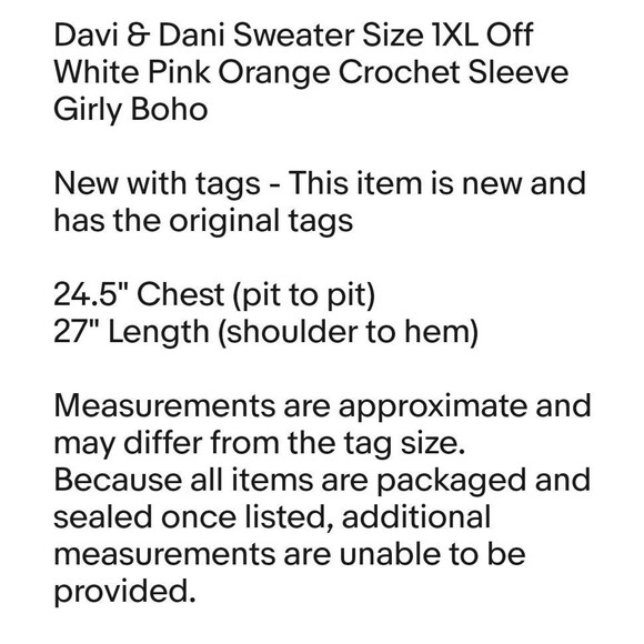 Davi & Dani Womens Granny Square Crochet Sweater 1XL XL 1X White Pink Orange - Picture 6 of 14